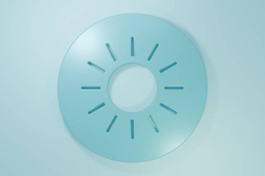 Mavi Güneş simgesi mavi arkaplanda izole edildi. Minimalizm kavramı. 3 Boyutlu resimleme.