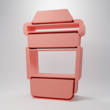 Pembe çay ikonu, pembe arka planda izole edilmiş. Minimalizm kavramı. 3 Boyutlu resimleme.