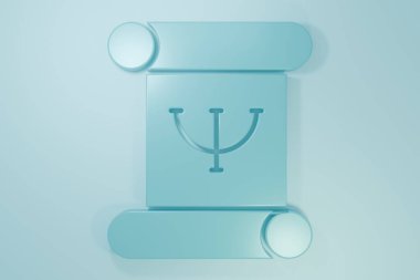 Mavi Psikoloji kitabı ikonu mavi arka planda izole edilmiş. Psi sembolü. Akıl sağlığı konsepti, psikanaliz analizi ve psikoterapi. Minimalizm kavramı. 3 Boyutlu resimleme.