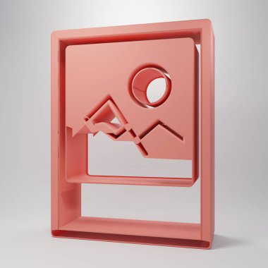 Pembe fotoğraf çerçevesi simgesi pembe arkaplanda izole edilmiş. Vintage boş fotoğraf çerçevesi. Minimalizm kavramı. 3 Boyutlu resimleme.