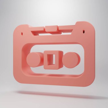 Pembe Retro ses kaset ikonu pembe arkaplanda izole edildi. Minimalizm kavramı. 3 Boyutlu resimleme.