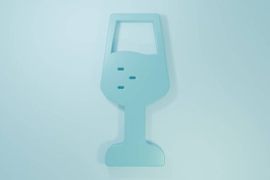 Mavi arka planda izole edilmiş mavi şampanya ikonu. Sevgililer günün kutlu olsun. Minimalizm kavramı. 3 Boyutlu resimleme.