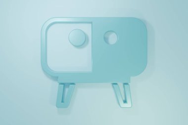Mavi TV masası simgesi mavi arkaplanda izole edildi. Minimalizm kavramı. 3 Boyutlu resimleme.