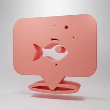 Pembe Balık simgesi pembe arka planda izole edilmiş. Minimalizm kavramı. 3 Boyutlu resimleme.