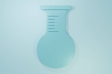 Mavi test tüpü ve matara ikonu mavi arka planda izole edildi. Kimyasal laboratuvar testi. Laboratuvar camları. Minimalizm kavramı. 3 Boyutlu resimleme.