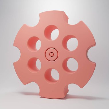 Pembe Revolver silindir simgesi pembe arkaplanda izole edildi. Minimalizm kavramı. 3 Boyutlu resimleme.