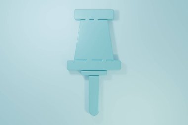 Mavi Pin simgesi mavi arkaplanda izole edildi. Raptiye işareti. Minimalizm kavramı. 3 Boyutlu resimleme.