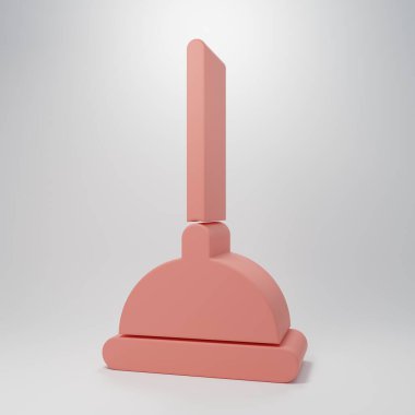 Pink Rubber plunger with wooden handle for pipe cleaning icon isolated on pink background. Toilet plunger. Minimalism concept. 3D render illustration.