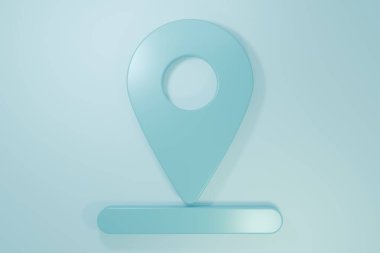 Mavi Harita iğne simgesi mavi arkaplanda izole edildi. Navigasyon, işaret, konum, harita, GPS, yön konsepti. Minimalizm kavramı. 3 Boyutlu resimleme.