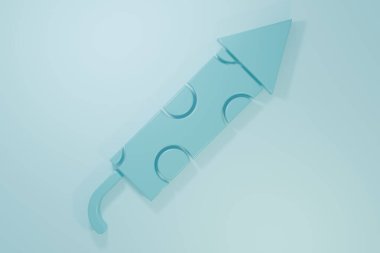 Mavi Firework roket ikonu mavi arka planda izole edildi. Eğlence partisi anlayışı. Patlayıcı havai fişek sembolü. Minimalizm kavramı. 3 Boyutlu resimleme.