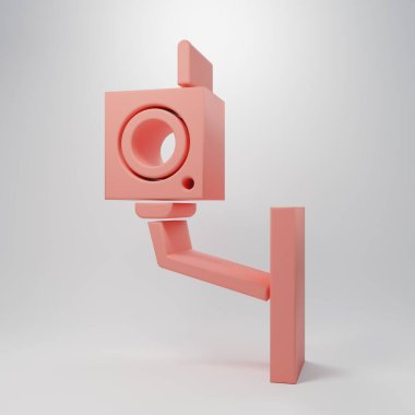 Pembe güvenlik kamerası ikonu pembe arka planda izole edilmiş. Minimalizm kavramı. 3 Boyutlu resimleme.