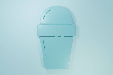 Mavi arka planda izole edilmiş waffle külahlı mavi dondurma. Güzel sembol. Minimalizm kavramı. 3 Boyutlu resimleme.