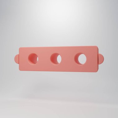 Pembe arka planda izole edilmiş deri kemer ikonu olan pembe silikon top ağzı. Fetiş aksesuarı. Erkekler ve kadınlar için seks oyuncağı. Minimalizm kavramı. 3 Boyutlu resimleme.