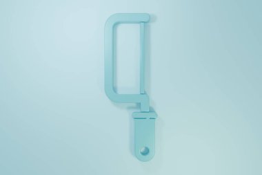 Mavi Testere simgesi mavi arkaplanda izole edildi. Tahta ve metal testeresi. Minimalizm kavramı. 3 Boyutlu resimleme.