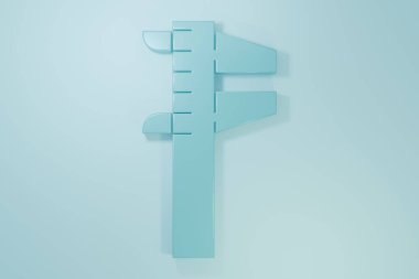 Mavi Calliper veya kalibre ve ölçek ikonu mavi arkaplanda izole edildi. Hassas ölçüm aletleri. Minimalizm kavramı. 3 Boyutlu resimleme.