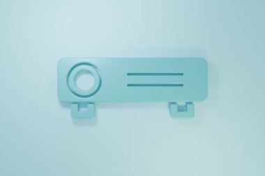 Mavi Sunum, Film, Film, Medya Projektör ikonu mavi arkaplanda izole edildi. Minimalizm kavramı. 3 Boyutlu resimleme.