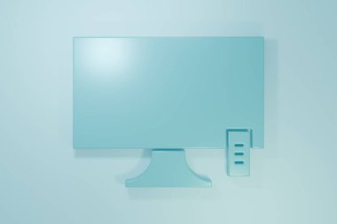 Mavi TV simgesi mavi arkaplanda izole edildi. Televizyon tabelası. Minimalizm kavramı. 3 Boyutlu resimleme.