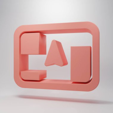 Pembe GPS cihazı ve pembe arka planda izole edilmiş harita simgesi. Minimalizm kavramı. 3 Boyutlu resimleme.