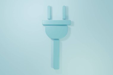 Mavi Elektrik prizi simgesi mavi arkaplanda izole edildi. Bağlantı kavramı ve elektriğin kesilmesi. Minimalizm kavramı. 3 Boyutlu resimleme.