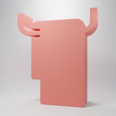 Pembe arka planda izole edilmiş bir askı ikonu üzerinde pembe havlu. Banyo havlusu ikonu. Minimalizm kavramı. 3 Boyutlu resimleme.