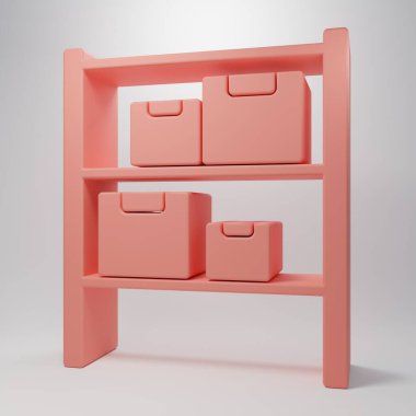 Pembe Depo ikonu pembe arka planda izole edilmiş. Minimalizm kavramı. 3 Boyutlu resimleme.