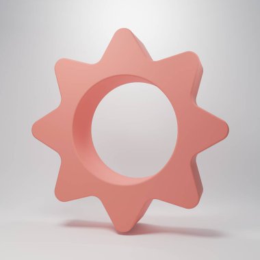 Pembe Güneş simgesi pembe arkaplanda izole edilmiş. Yaz sembolü. Güneşli bir gün. Minimalizm kavramı. 3 Boyutlu resimleme.