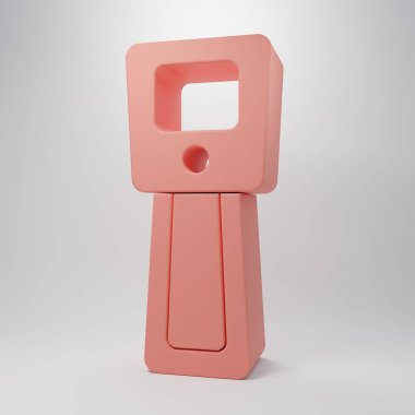 Pembe dijital temassız termometre. Pembe arka planda kızılötesi ışık ikonu var. Minimalizm kavramı. 3 Boyutlu resimleme.