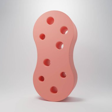 Pink Sponge with bubbles icon isolated on pink background. Wisp of bast for washing dishes. Cleaning service logo. Minimalism concept. 3D render illustration.