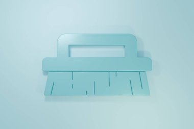 Temizlik simgesi için mavi fırça mavi arkaplanda izole edildi. Minimalizm kavramı. 3 Boyutlu resimleme.
