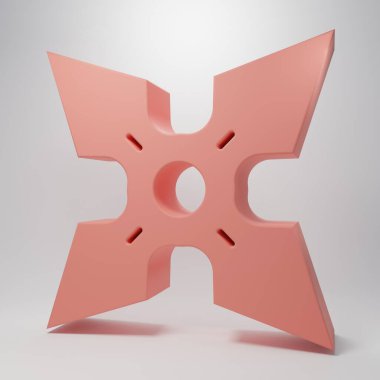 Pembe Japon ninja shuriken ikonu pembe arka planda izole edilmiş. Minimalizm kavramı. 3 Boyutlu resimleme.