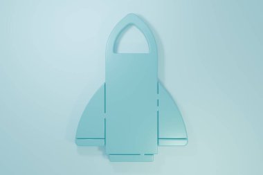 Mavi Roket gemisi simgesi mavi arkaplanda izole edildi. Uzay yolculuğu. Minimalizm kavramı. 3 Boyutlu resimleme.