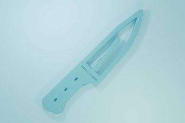 Mavi Et Helikopteri simgesi mavi arkaplanda izole edildi. Kasap bıçağı. Et için mutfak bıçağı. Kasap bıçağı. Minimalizm kavramı. 3 Boyutlu resimleme.
