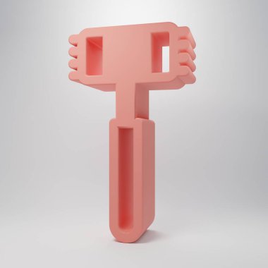 Pembe mutfak çekiç ikonu pembe arka planda izole edilmiş. Et çekici. Minimalizm kavramı. 3 Boyutlu resimleme.