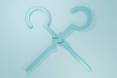 Mavi mantar şiş ikonu mavi arka planda izole edilmiş. Şiş çubukta et kebabı. Izgara etle piknik. Minimalizm kavramı. 3 Boyutlu resimleme.