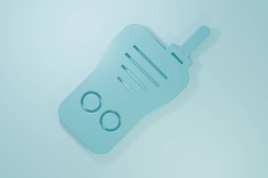 Mavi Telsiz sesli ikonu mavi arkaplanda izole edildi. Taşınabilir radyo vericisi simgesi. Radyo alıcı-vericisi işareti. Minimalizm kavramı. 3 Boyutlu resimleme.