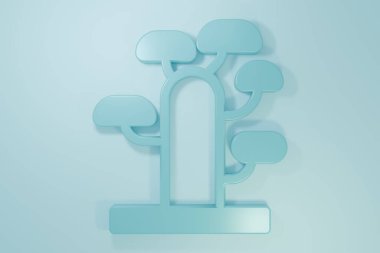 Mavi Afrika ağaç simgesi mavi arkaplanda izole edilmiş. Baobab, akasya ve diğerleri. Minimalizm kavramı. 3 Boyutlu resimleme.