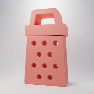 Pembe Grater simgesi pembe arkaplanda izole edilmiş. Mutfak sembolü. Mutfak aletleri. Çatal bıçak seti. Minimalizm kavramı. 3 Boyutlu resimleme.