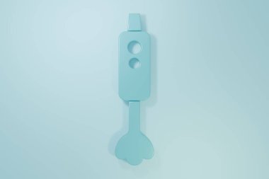 Mavi Blender simgesi mavi arkaplanda izole edildi. Mutfak elektrikli kırıcı ve kase. Meyve suyu, kokteyl ya da meyve suyu. Minimalizm kavramı. 3 Boyutlu resimleme.