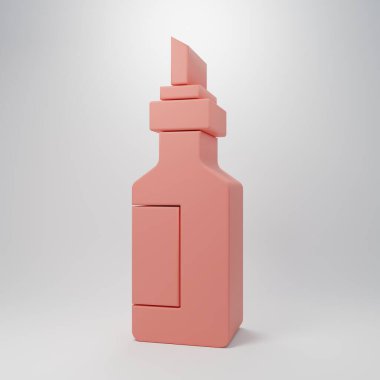 Pembe arka planda izole edilmiş pembe zeytinyağı ikonu. Zeytinyağı ikonlu sürahi. Minimalizm kavramı. 3 Boyutlu resimleme.