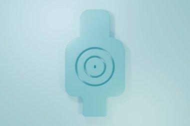 Mavi arka planda izole edilmiş ikon çekmek için Mavi İnsan hedef sporu. Atış mesafesi ya da atış mesafesi için sayıları olan temiz bir hedef. Minimalizm kavramı. 3 Boyutlu resimleme.