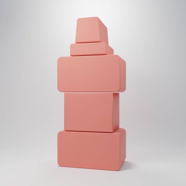 Çamaşır deterjanı, çamaşır suyu, bulaşık deterjanı ya da pembe arka planda izole edilmiş başka bir temizlik malzemesi ikonu için pembe plastik şişe. Minimalizm kavramı. 3 Boyutlu resimleme.