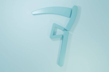 Mavi Scythe simgesi mavi arkaplanda izole edildi. Mutlu Cadılar Bayramı Partisi. Minimalizm kavramı. 3 Boyutlu resimleme.