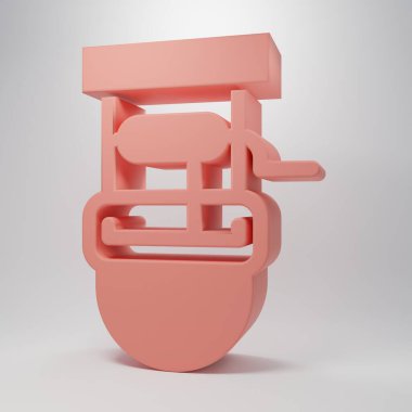 Pembe Kuyu, pembe arka planda izole edilmiş bir kova ve içme suyu ikonu. Minimalizm kavramı. 3 Boyutlu resimleme.