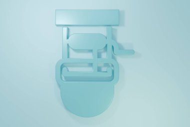 Mavi Kuyu 'da mavi arka planda bir kova ve içme suyu ikonu var. Minimalizm kavramı. 3 Boyutlu resimleme.