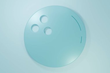 Blue Bowling ball icon isolated on blue background. Sport equipment. Minimalism concept. 3D render illustration.