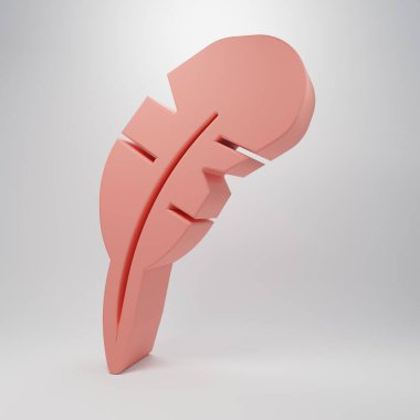 Pembe Tüy kalem simgesi pembe arkaplanda izole edilmiş. Minimalizm kavramı. 3 Boyutlu resimleme.