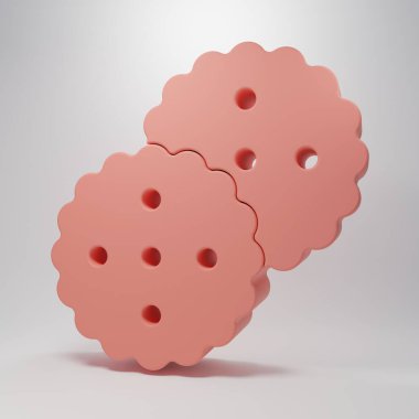 Pembe kurabiye ya da pembe arka planda çikolata ikonlu bisküvi. Minimalizm kavramı. 3 Boyutlu resimleme.