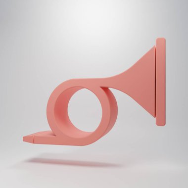 Pink Musical instrument trumpet icon isolated on pink background. Minimalism concept. 3D render illustration.