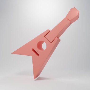 Pembe elektro gitar ikonu pembe arka planda izole edilmiş. Minimalizm kavramı. 3 Boyutlu resimleme.