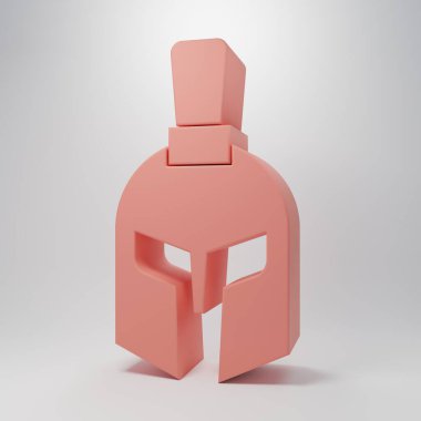 Pembe Yunan kask ikonu pembe arka planda izole edilmiş. Tüylü ya da at tüylü askerleri korumak için antika miğfer. Minimalizm kavramı. 3 Boyutlu resimleme.